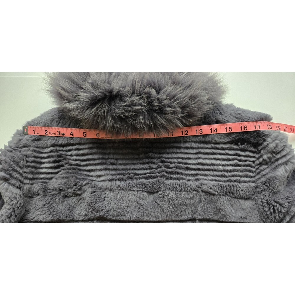 Vintage genuine rabbit fur long coat genuine fox fur collar gray womens L-XL - Picture 14 of 16